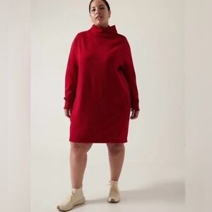 Athleta Cozy Karma Dress Mock Neck Red Pockets Fleece Lined 1X NWT Athleisure
